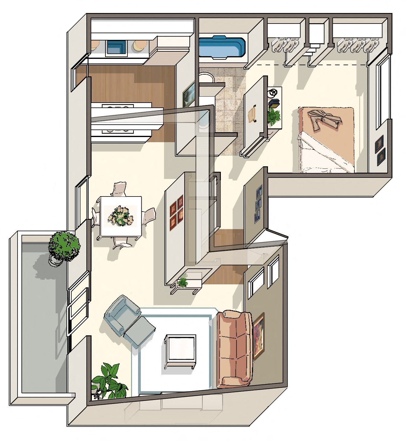 One bedroom floor plan l Waverly Flats Apartments in Sacramento, CA